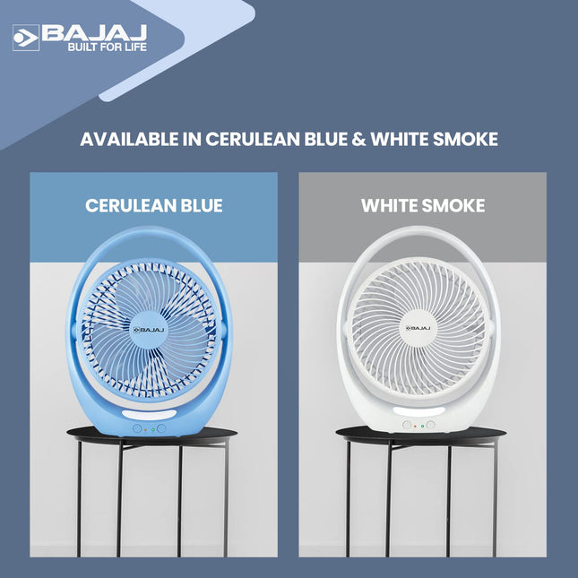 Bajaj Pygmy Go 178 mm Mini Fan with LED Lighting| Rechargeable Fan| USB Charging Fan| 4-hours Battery Backup| 3 Fan Speed| 2-Light Brightness Setting| High Speed Table Fan| Blue Portable Fan 