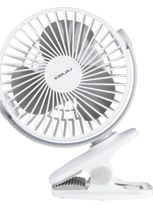 Bajaj Pygmy Mini Fan 110MM | USB Charging | Multi-Clip Function | Rechargeable | 4-Hr Back-up | Silent Operation | Longer Battery Life | Energy Efficient | Portable【White】 