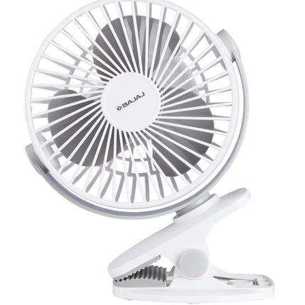 Bajaj Pygmy Mini Fan 110MM | USB Charging | Multi-Clip Function | Rechargeable | 4-Hr Back-up | Silent Operation | Longer Battery Life | Energy Efficient | Portable【White】 