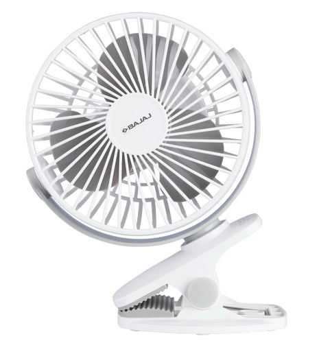Bajaj Pygmy Mini Fan 110MM | USB Charging | Multi-Clip Function | Rechargeable | 4-Hr Back-up | Silent Operation | Longer Battery Life | Energy Efficient | Portable【White】 