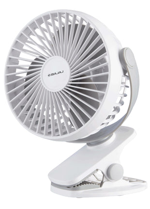 Bajaj Pygmy Mini Fan 110MM | USB Charging | Multi-Clip Function | Rechargeable | 4-Hr Back-up | Silent Operation | Longer Battery Life | Energy Efficient | Portable【White】 