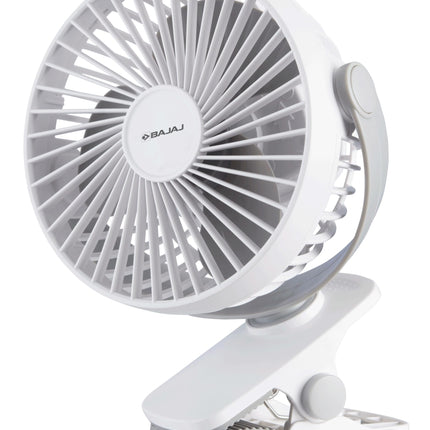 Bajaj Pygmy Mini Fan 110MM | USB Charging | Multi-Clip Function | Rechargeable | 4-Hr Back-up | Silent Operation | Longer Battery Life | Energy Efficient | Portable【White】 