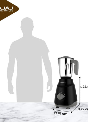 Bajaj Rex Ninja Series 4 Jar 500W Mixer Grinder | DuraCut Blades | 2-In-1 Function Blade In Dry Jar | 2 Yrs Warranty 【Black/Grey】 