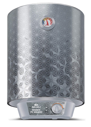 Bajaj Shakti PC Deluxe Storage 15 Litre Vertical Water Heater | BEE 4 Star Rated Geyser for Bathroom & Kitchen | Swirl Flow Technology | Titanium Armour Technology | 2 Years Warranty 【Grey】 