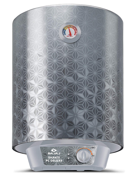 Bajaj Shakti PC Deluxe Storage 15 Litre Vertical Water Heater | BEE 4 Star Rated Geyser for Bathroom & Kitchen | Swirl Flow Technology | Titanium Armour Technology | 2 Years Warranty 【Grey】 