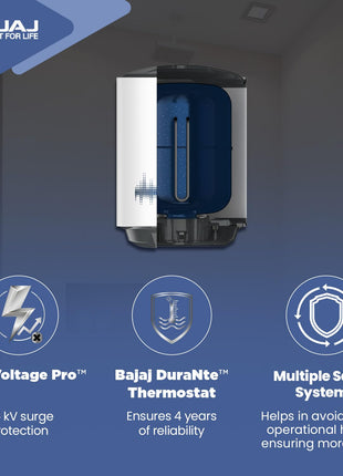 Bajaj Shield Series New Shakti 10L Vertical Storage Water Heater | 4 Star BEE Rated Heater For Water Heating | Titanium Armour | Swirl Flow Technology | Glasslined Tank | 4 Yr Warranty 【White】 