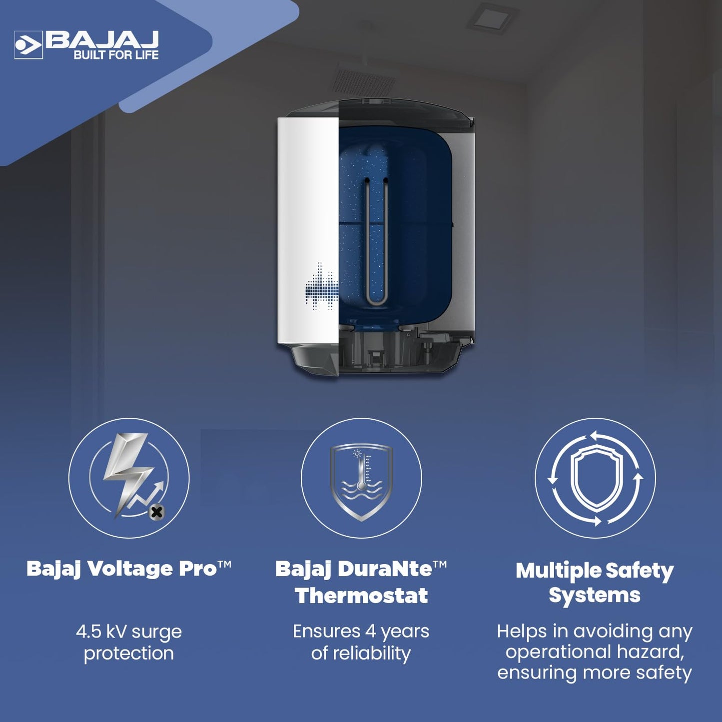 Bajaj Shield Series New Shakti 10L Vertical Storage Water Heater | 4 Star BEE Rated Heater For Water Heating | Titanium Armour | Swirl Flow Technology | Glasslined Tank | 4 Yr Warranty 【White】 