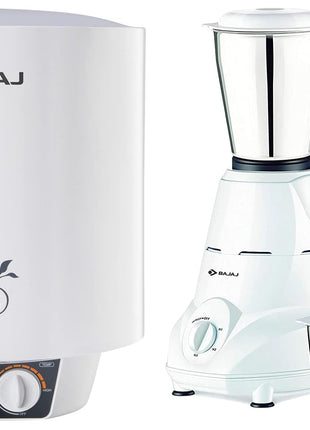 Bajaj Shield Series New Shakti 10L Vertical Storage Water Heater Titanium Armour 4 Star BEE Rated & Bajaj Rex Mixer Grinder 500W Nutri-Pro 3 SS Jars White 