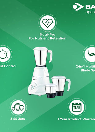 Bajaj Shield Series New Shakti 10L Vertical Storage Water Heater Titanium Armour 4 Star BEE Rated & Bajaj Rex Mixer Grinder 500W Nutri-Pro 3 SS Jars White 