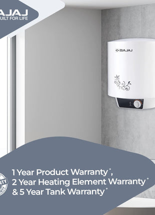 Bajaj Shield Series New Shakti 10L Vertical Storage Water Heater Titanium Armour 4 Star BEE Rated & Bajaj Rex Mixer Grinder 500W Nutri-Pro 3 SS Jars White 