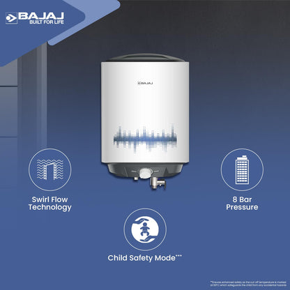 Bajaj Shield Series New Shakti 25L Vertical Storage Water Heater For Home| 5-Star Rated Geyser| Multiple Safety Systems| For High Rise Buildings| 10-Yr Tank 6-Yr Element 4-Yr Product Warranty 【White】 