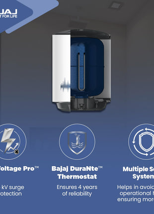 Bajaj Shield Series New Shakti 25L Vertical Storage Water Heater For Home| 5-Star Rated Geyser| Multiple Safety Systems| For High Rise Buildings| 10-Yr Tank 6-Yr Element 4-Yr Product Warranty 【White】 