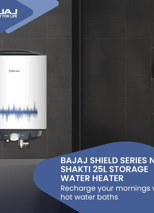 Bajaj Shield Series New Shakti 25L Vertical Storage Water Heater For Home| 5-Star Rated Geyser| Multiple Safety Systems| For High Rise Buildings| 10-Yr Tank 6-Yr Element 4-Yr Product Warranty 【White】 