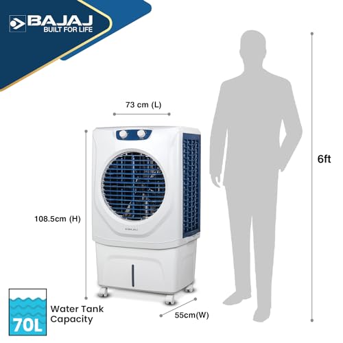 Bajaj Shield Series Velar 70L Desert Air Cooler For Home | Inverter Compatible | 80Ft Air Throw | Dual Side Water Inlet | Ice Chamber | 3 Yrs Warranty (1 Yr Standard + 2 Yrs Extended Warranty)【White】 