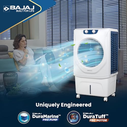Bajaj Shield Series Velar 70L Desert Air Cooler For Home | Inverter Compatible | 80Ft Air Throw | Dual Side Water Inlet | Ice Chamber | 3 Yrs Warranty (1 Yr Standard + 2 Yrs Extended Warranty)【White】 