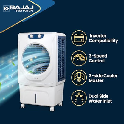 Bajaj Shield Series Velar 70L Desert Air Cooler For Home | Inverter Compatible | 80Ft Air Throw | Dual Side Water Inlet | Ice Chamber | 3 Yrs Warranty (1 Yr Standard + 2 Yrs Extended Warranty)【White】 