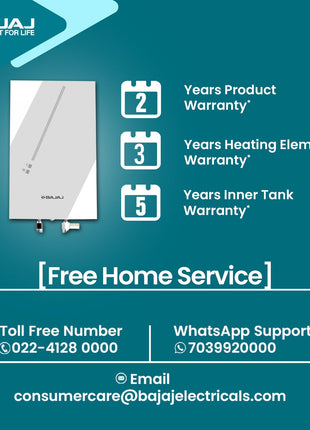 Bajaj Skive 5 Litre Instant Water Heater for home| High Grade SS Tank| Multiple Safety System| Suitable for High Rise| Shock Resistant| Rust Proof Outer| 5-Year* Tank Warranty by Bajaj 【White】 