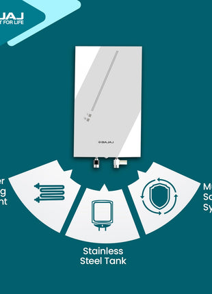 Bajaj Skive 5 Litre Instant Water Heater for home| High Grade SS Tank| Multiple Safety System| Suitable for High Rise| Shock Resistant| Rust Proof Outer| 5-Year* Tank Warranty by Bajaj 【White】 
