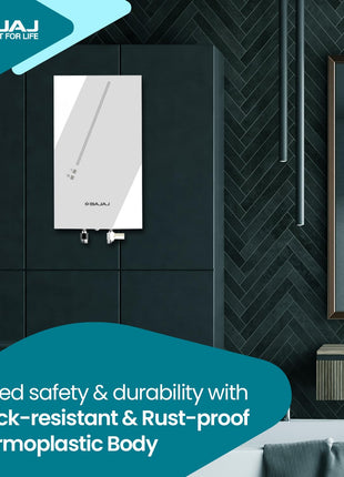 Bajaj Skive 5 Litre Instant Water Heater for home| High Grade SS Tank| Multiple Safety System| Suitable for High Rise| Shock Resistant| Rust Proof Outer| 5-Year* Tank Warranty by Bajaj 【White】 