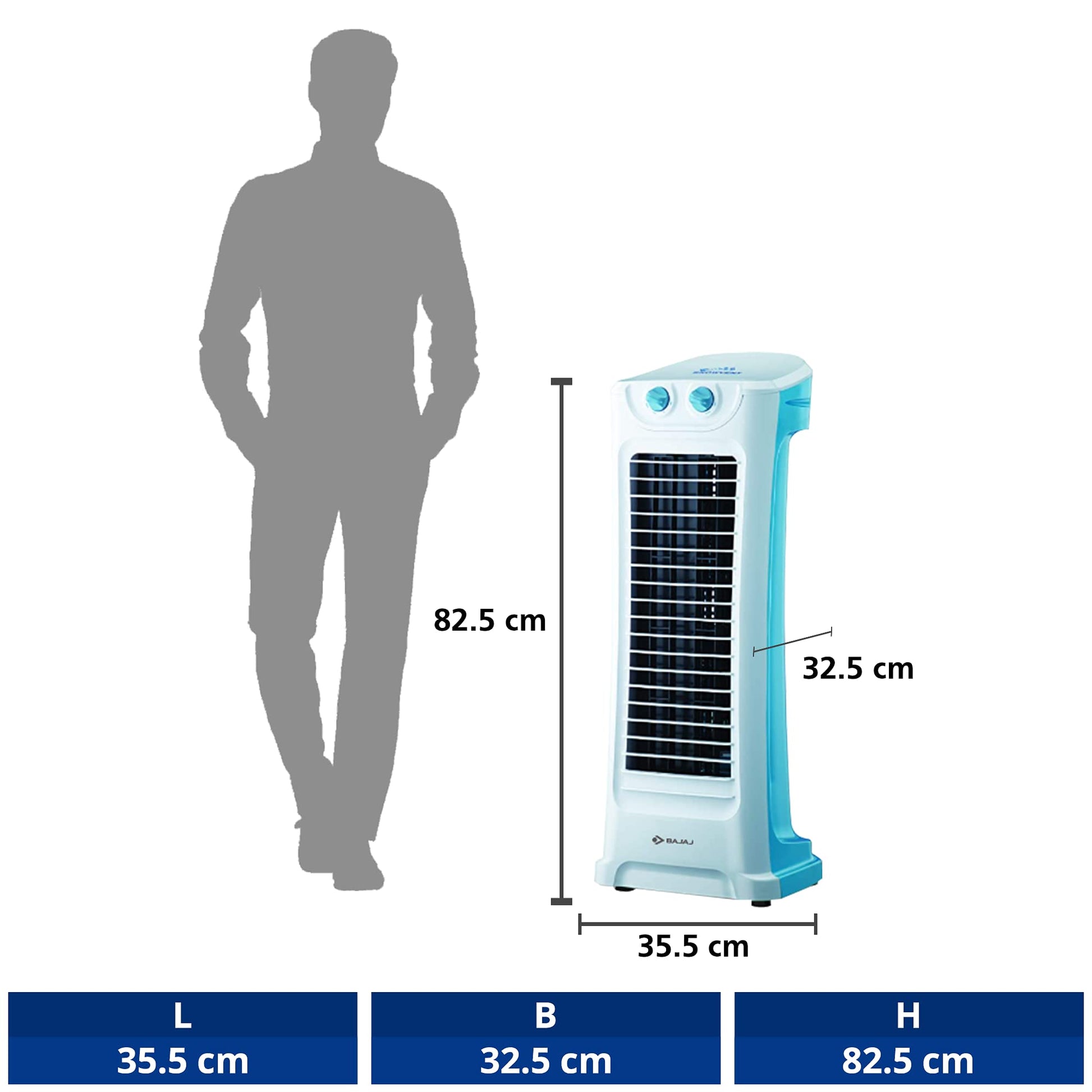 Bajaj Snowvent Tower Fan For Home| Lightweight Portable Tower AC| Tough Blower With 3 Speed Control| Cooler for home| High Air Throw with Swing Control|1- Year Warranty By Bajaj|Blue-Turquoise|1200 mm 