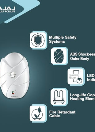 Bajaj Splendora 3L 3KW Vertical Instant Water Heater for Home | Geyser for Bathroom & Kitchen | High Grade SS Tank | Copper Heating Element | 5 Years Tank Warranty by Bajaj【White】 