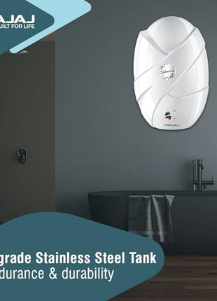 Bajaj Splendora 3L 3KW Vertical Instant Water Heater for Home | Geyser for Bathroom & Kitchen | High Grade SS Tank | Copper Heating Element | 5 Years Tank Warranty by Bajaj【White】 