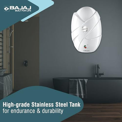 Bajaj Splendora 3L 3KW Vertical Instant Water Heater for Home | Geyser for Bathroom & Kitchen | High Grade SS Tank | Copper Heating Element | 5 Years Tank Warranty by Bajaj【White】 
