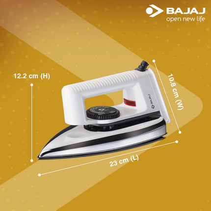 Bajaj Stainless Steel Popular Light Weight 1000W Dry Iron with Advance Soleplate and Anti Bacterial German Coating Technology, White, 1000 Watts 