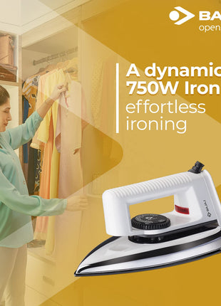 Bajaj Stainless Steel Popular Light Weight 1000W Dry Iron with Advance Soleplate and Anti Bacterial German Coating Technology, White, 1000 Watts 