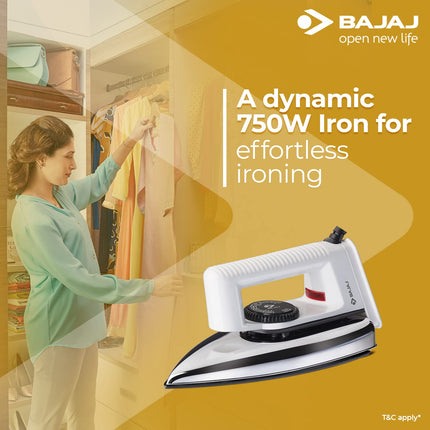 Bajaj Stainless Steel Popular Light Weight 1000W Dry Iron with Advance Soleplate and Anti Bacterial German Coating Technology, White, 1000 Watts 