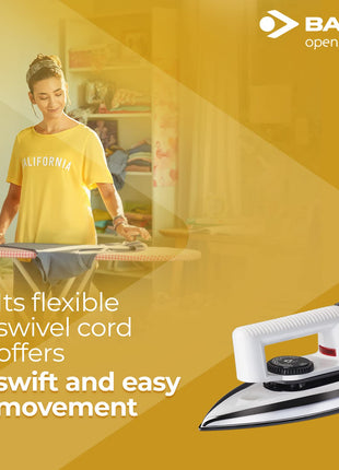 Bajaj Stainless Steel Popular Light Weight 1000W Dry Iron with Advance Soleplate and Anti Bacterial German Coating Technology, White, 1000 Watts 