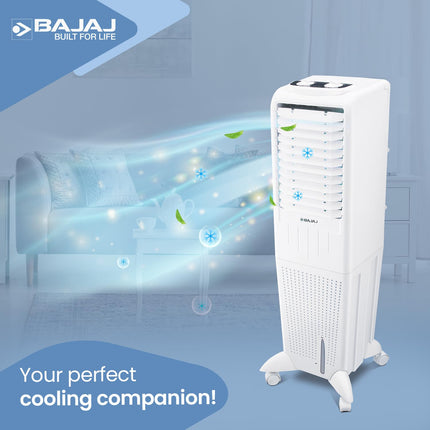 Bajaj TMH35 35L Tower Air Cooler with DuraMarine Pump (2-Yr Warranty by Bajaj), Ice Chamber, Anti-Bacterial Hexacool Master, Typhoon Blower Technology, Portable AC, White Air Cooler for Home 