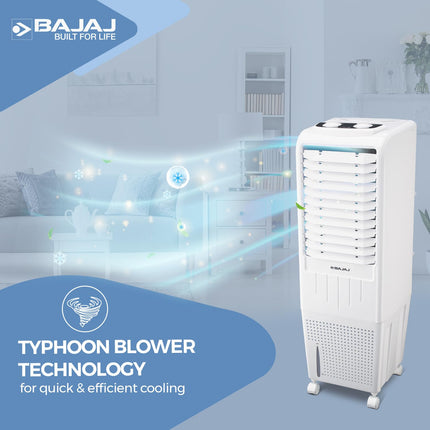 Bajaj TMH35 35L Tower Air Cooler with DuraMarine Pump (2-Yr Warranty by Bajaj), Ice Chamber, Anti-Bacterial Hexacool Master, Typhoon Blower Technology, Portable AC, White Air Cooler for Home 