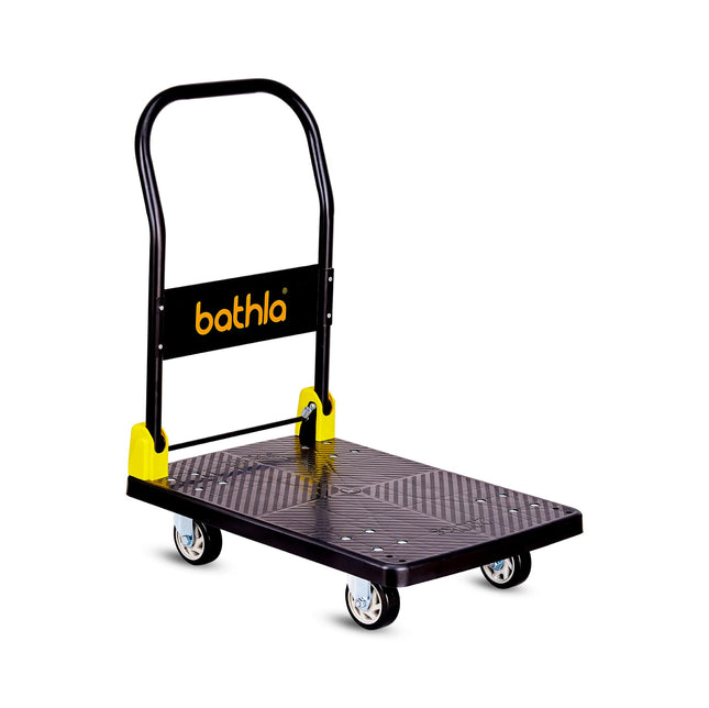 Bathla 200 Kg Capacity PVC Foldable Platform Trolley for Heavy Weight/Material Handling Goods Trolley with 360* Rotating TPR Wheels for Home, Office, Warehouse & Industries - (4 Wheel/Black) 