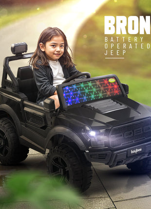 Baybee Bronco Battery Operated Jeep for Kids, Ride on Toy Kids Car with RGB Windshield Light & Music | Electric Jeep Battery Car | Baby Big Car for Kids to Drive 3 to 8 Years Boys Girls (Black) 