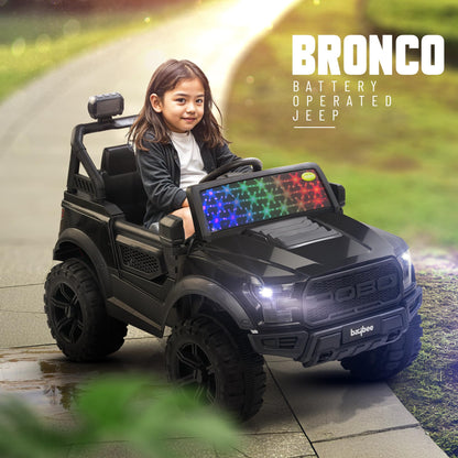 Baybee Bronco Battery Operated Jeep for Kids, Ride on Toy Kids Car with RGB Windshield Light & Music | Electric Jeep Battery Car | Baby Big Car for Kids to Drive 3 to 8 Years Boys Girls (Black) 