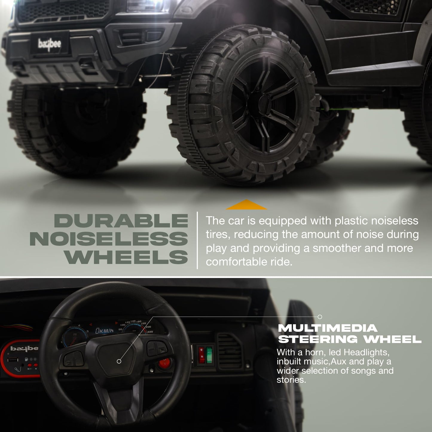 Baybee Bronco Battery Operated Jeep for Kids, Ride on Toy Kids Car with RGB Windshield Light & Music | Electric Jeep Battery Car | Baby Big Car for Kids to Drive 3 to 8 Years Boys Girls (Black) 