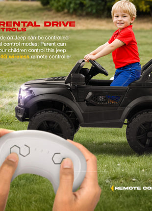 Baybee Bronco Battery Operated Jeep for Kids, Ride on Toy Kids Car with RGB Windshield Light & Music | Electric Jeep Battery Car | Baby Big Car for Kids to Drive 3 to 8 Years Boys Girls (Black) 