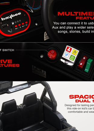 Baybee Bronco Battery Operated Jeep for Kids, Ride on Toy Kids Car with RGB Windshield Light & Music | Electric Jeep Battery Car | Baby Big Car for Kids to Drive 3 to 8 Years Boys Girls (Black) 