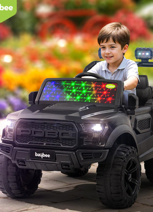 Baybee Bronco Battery Operated Jeep for Kids, Ride on Toy Kids Car with RGB Windshield Light & Music | Electric Jeep Battery Car | Baby Big Car for Kids to Drive 3 to 8 Years Boys Girls (Black) 