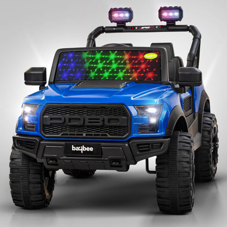 Baybee Bronco Battery Operated Jeep for Kids, Ride on Toy Kids Car with RGB Windshield Light & Music | Electric Jeep Battery Car | Baby Big Car for Kids to Drive 3 to 8 Years Boys Girls (Blue) 