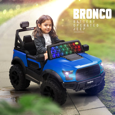 Baybee Bronco Battery Operated Jeep for Kids, Ride on Toy Kids Car with RGB Windshield Light & Music | Electric Jeep Battery Car | Baby Big Car for Kids to Drive 3 to 8 Years Boys Girls (Blue) 