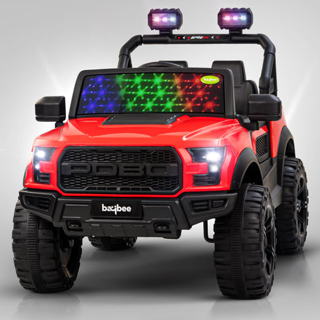 Baybee Bronco Battery Operated Jeep for Kids, Ride on Toy Kids Car with RGB Windshield Light & Music | Electric Jeep Battery Car | Baby Big Car for Kids to Drive 3 to 8 Years Boys Girls (Red) 