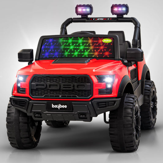 Baybee Bronco Battery Operated Jeep for Kids, Ride on Toy Kids Car with RGB Windshield Light & Music | Electric Jeep Battery Car | Baby Big Car for Kids to Drive 3 to 8 Years Boys Girls (Red) 