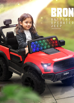 Baybee Bronco Battery Operated Jeep for Kids, Ride on Toy Kids Car with RGB Windshield Light & Music | Electric Jeep Battery Car | Baby Big Car for Kids to Drive 3 to 8 Years Boys Girls (Red) 