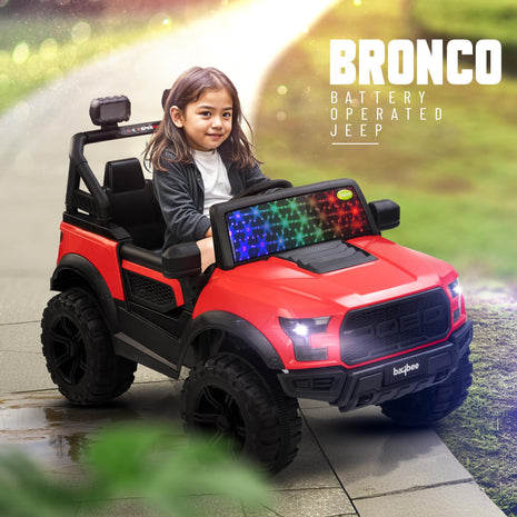 Baybee Bronco Battery Operated Jeep for Kids, Ride on Toy Kids Car with RGB Windshield Light & Music | Electric Jeep Battery Car | Baby Big Car for Kids to Drive 3 to 8 Years Boys Girls (Red) 