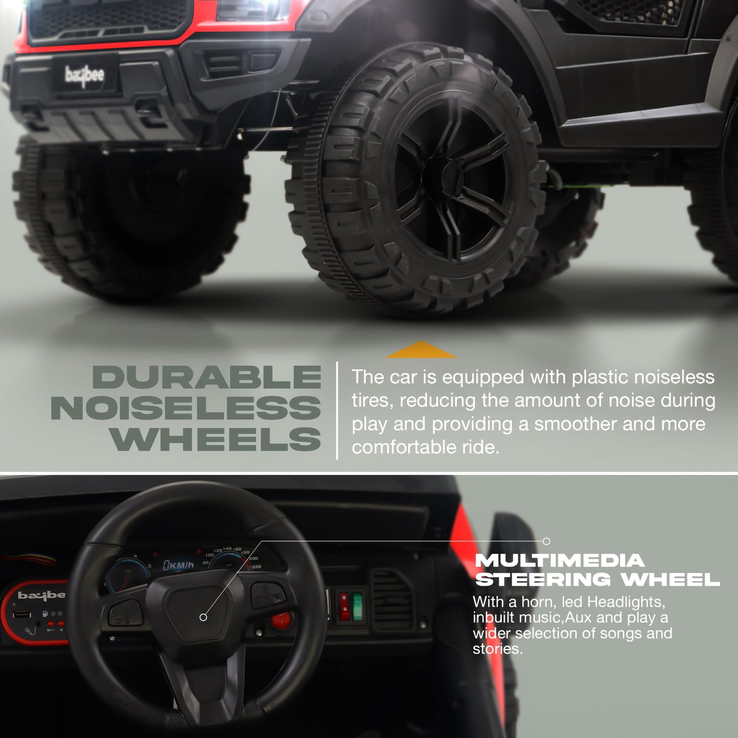 Baybee Bronco Battery Operated Jeep for Kids, Ride on Toy Kids Car with RGB Windshield Light & Music | Electric Jeep Battery Car | Baby Big Car for Kids to Drive 3 to 8 Years Boys Girls (Red) 