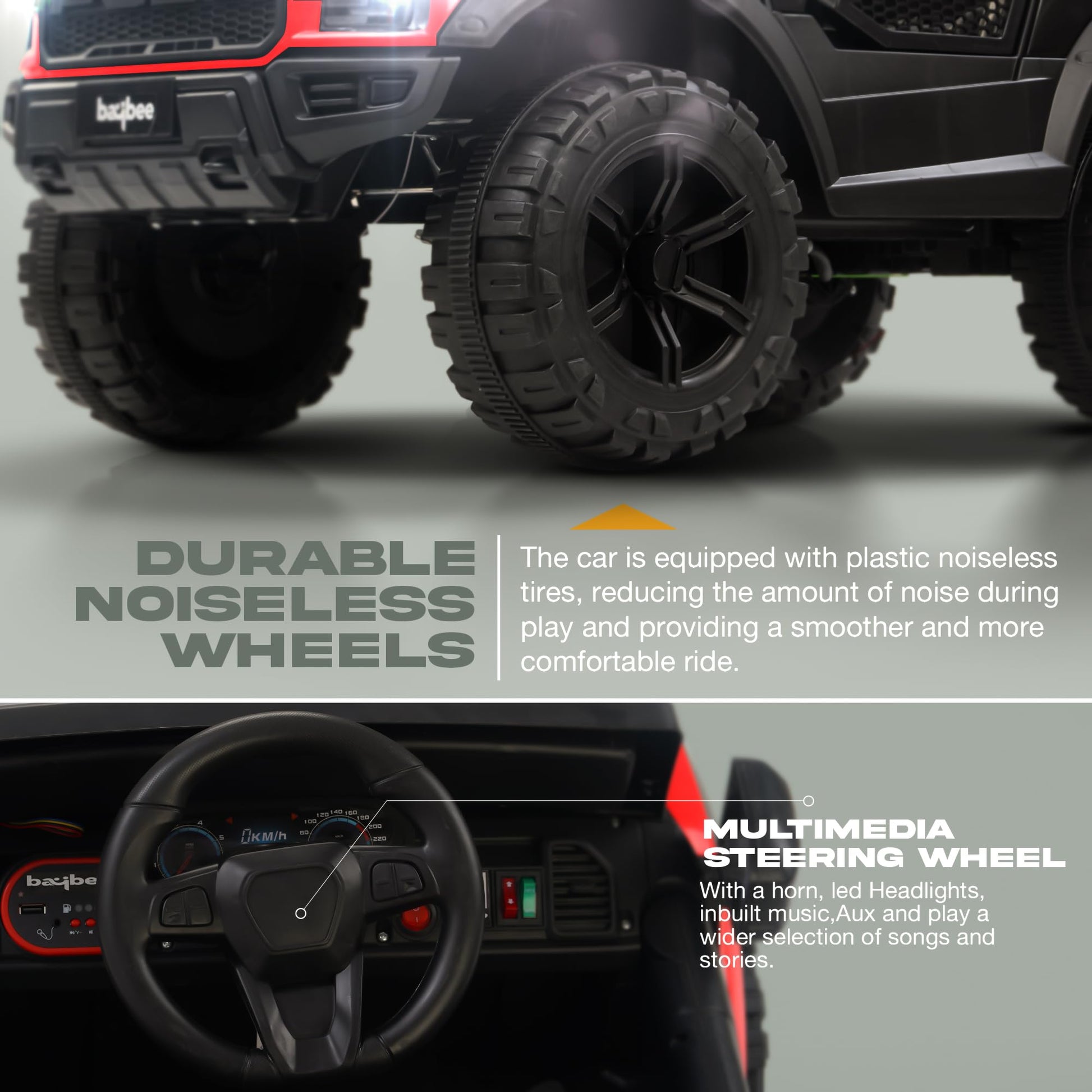 Baybee Bronco Battery Operated Jeep for Kids, Ride on Toy Kids Car with RGB Windshield Light & Music | Electric Jeep Battery Car | Baby Big Car for Kids to Drive 3 to 8 Years Boys Girls (Red) 