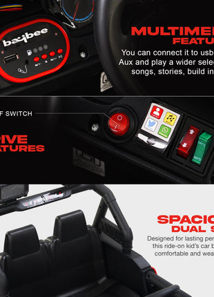 Baybee Bronco Battery Operated Jeep for Kids, Ride on Toy Kids Car with RGB Windshield Light & Music | Electric Jeep Battery Car | Baby Big Car for Kids to Drive 3 to 8 Years Boys Girls (Red) 