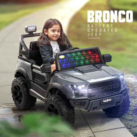 Baybee Bronco Rechargeable Battery Operated Jeep for Kids, Ride on Toy Kids Car with Light & Music | Electric Jeep Battery Car | Baby Big Car for Kids to Drive 3 to 8 Years Boys Girls (Grey) 